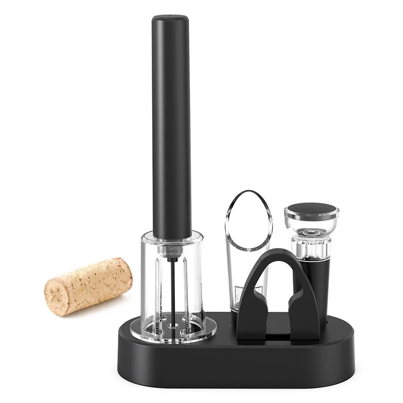 B58B-For Wine Bottle Opener Set With 4 In 1 Air Pump, Foil Cutter, For Wine Pourer, Vacuum Stopper& Storage Base For Wine Lovers