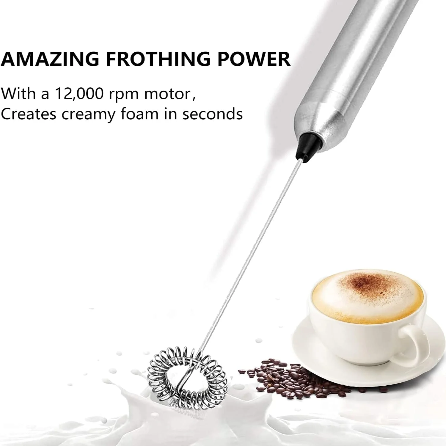 Milk Frother , Battery Operated Drink Coffee Mixer with Stainless Steel Whisk, Coffee Foam Maker, Foamer for Lattes,Cappuccino, - Image 3