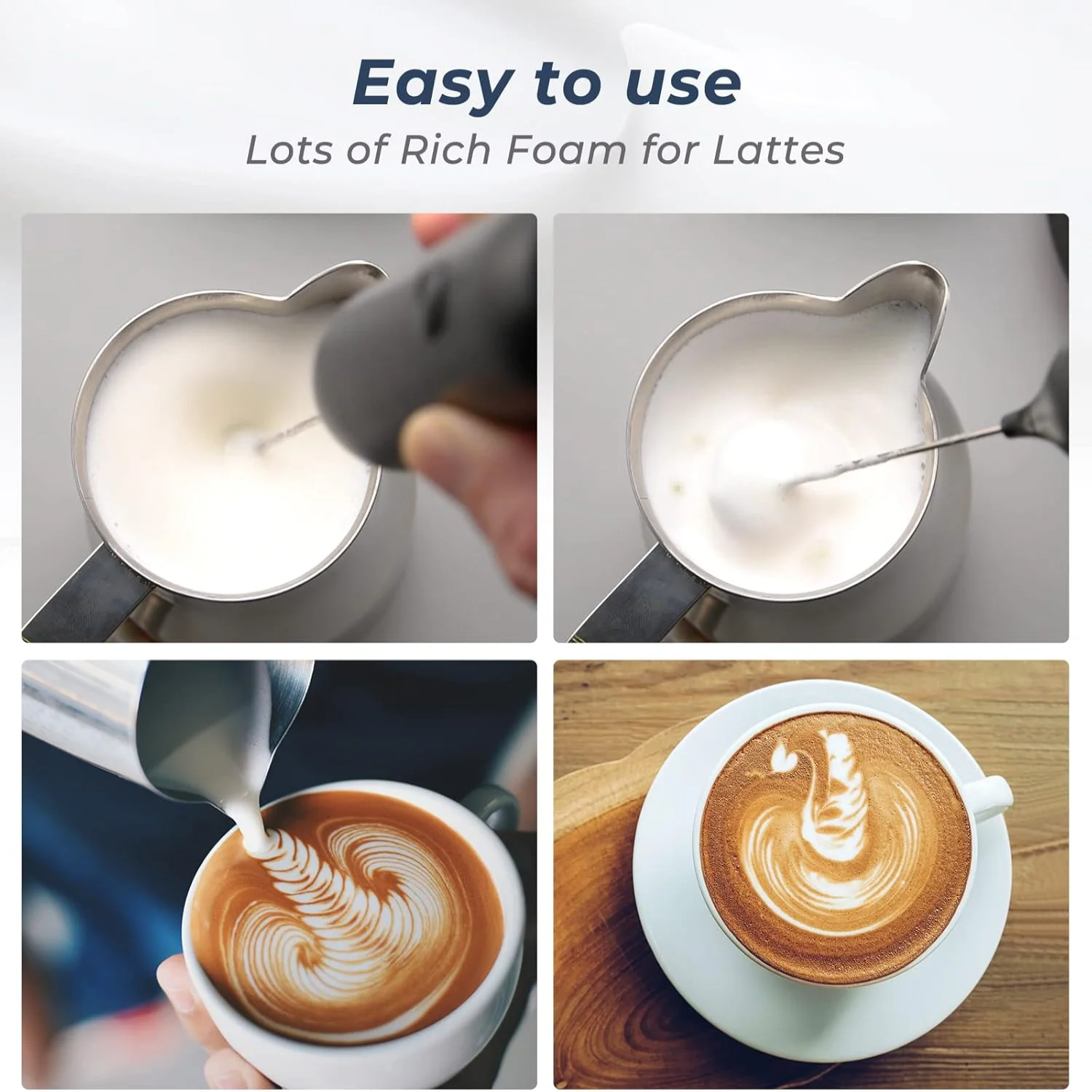 Milk Frother , Rechargeable Frother Hand Frother Frother Foam Maker Wand Whisk Drink Mixer for Coffee, Lattes, Cappuccino, Fra - Image 4