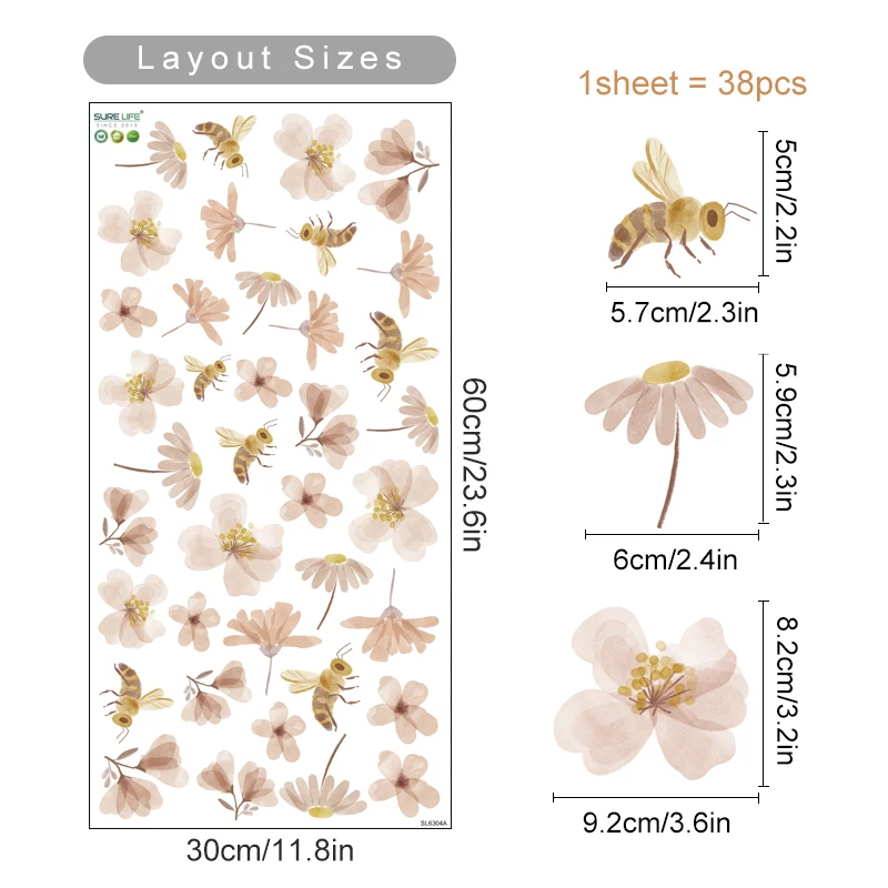 Boho Bee Flower Watercolor Wall Sticker Children's Nursery Vinyl Wall Art Decal Peel and Stick Baby Kids Room Home Decoration - Image 11