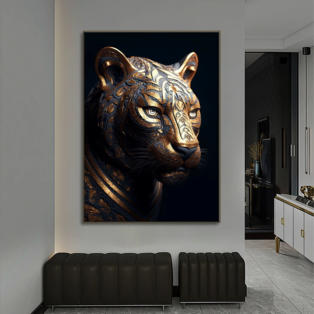 Black Gold Eagle Lion Canvas Painting Metal Poster Wall Art Nordic Deer Tiger Wolf Swan Aesthetic Picture for Living Room Decor - Image 10