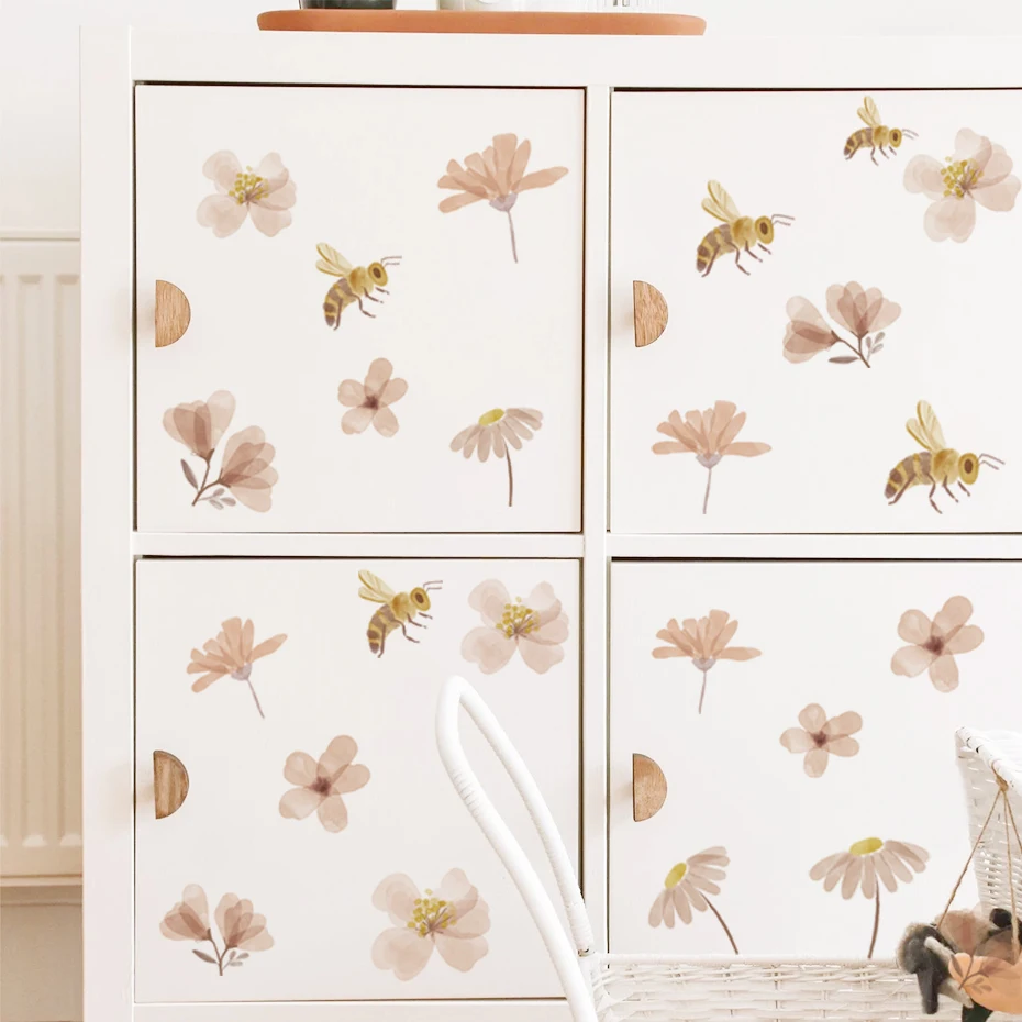 Boho Bee Flower Watercolor Wall Sticker Children's Nursery Vinyl Wall Art Decal Peel and Stick Baby Kids Room Home Decoration - Image 5
