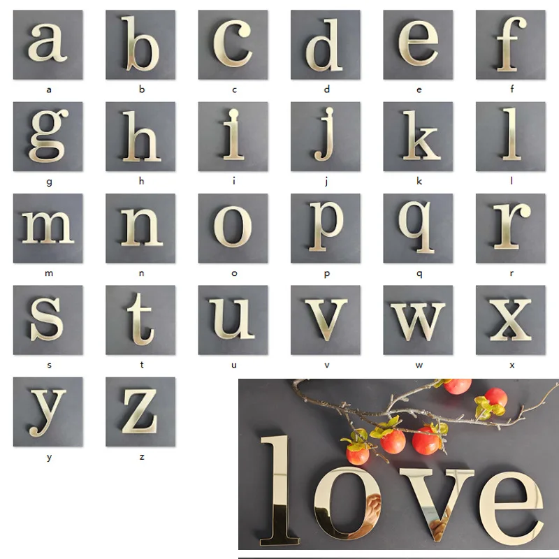 a-z A-Z English Letters Wall Stickers 10cm Acrylic Mirror Reflective 3D Decoration Door Number Letter Words Festival Home Decor