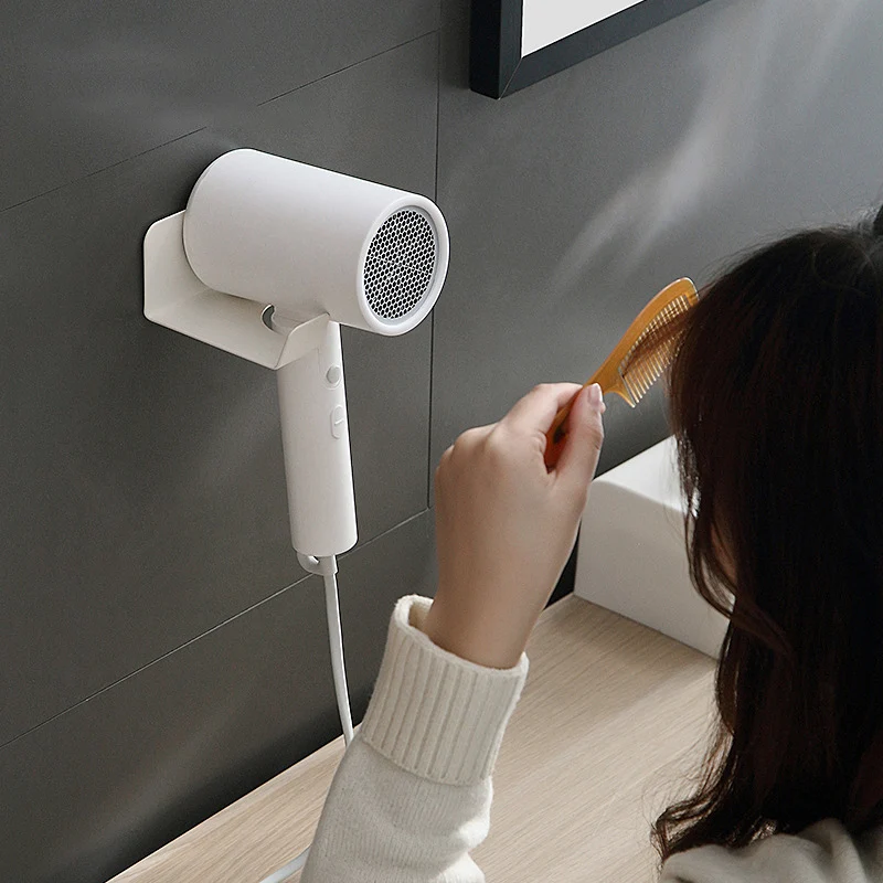 1pc Metal Hair Dryer Storage Holder Wall Mounted Punchless Self-adhesive Hairdryer Household Washroom Dressing Room Rack Tool - Image 3