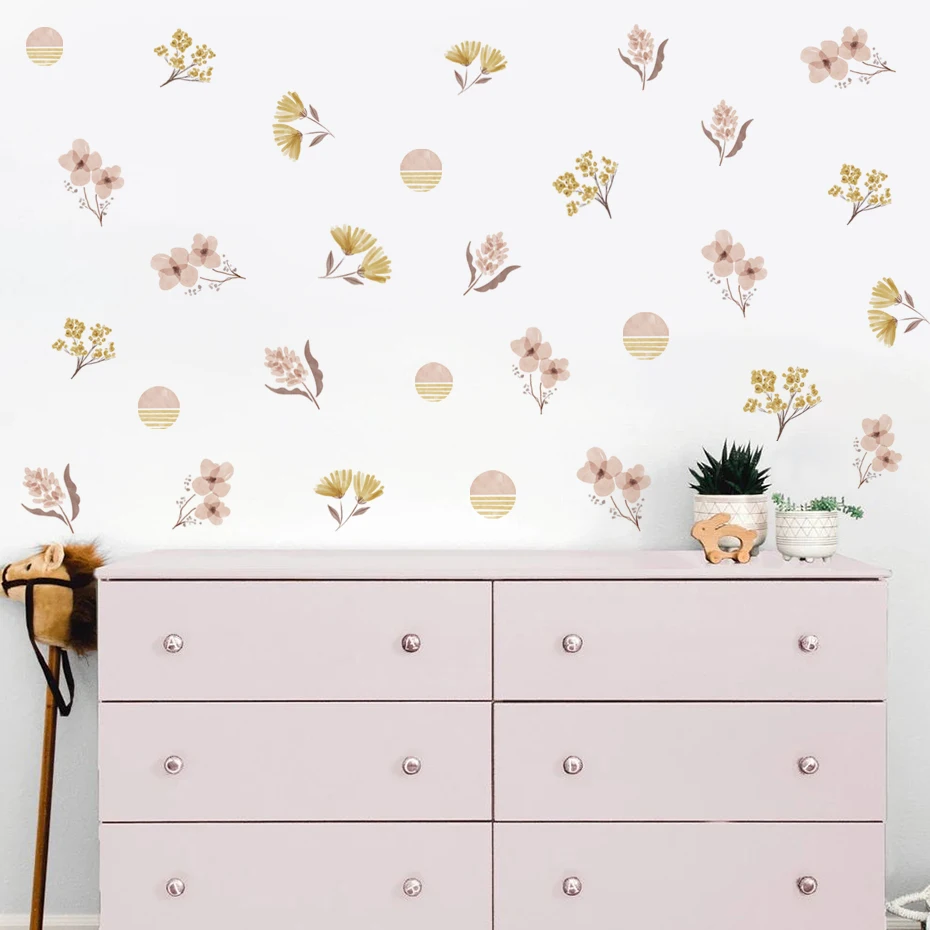 Boho Bee Flower Watercolor Wall Sticker Children's Nursery Vinyl Wall Art Decal Peel and Stick Baby Kids Room Home Decoration - Image 4
