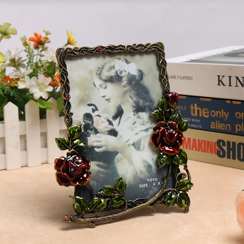 Vintage Bronze Metal Picture Frame – Decorative Rose Design, 6 or 7 Inch - Image 2