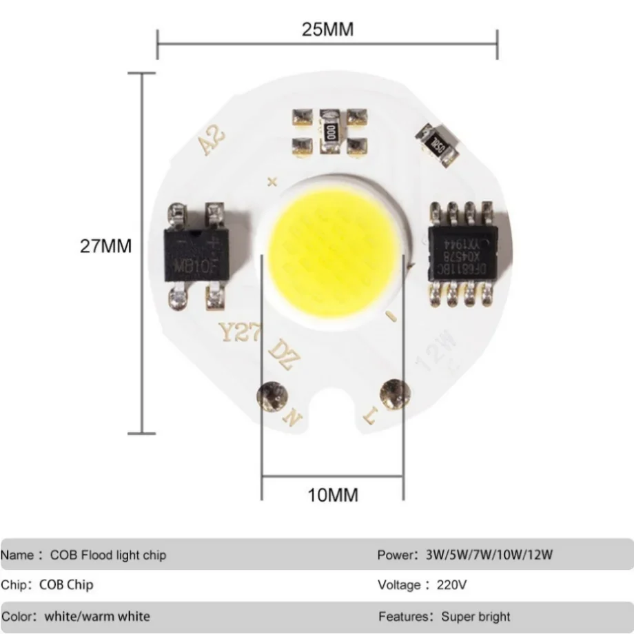 YzzKoo 3W 5W 7W 9W 10W 12W Y27 LED COB Chip Lamp 220V Smart IC No Need Driver LED Bulb For Flood Light Cold White Warm White - Image 3