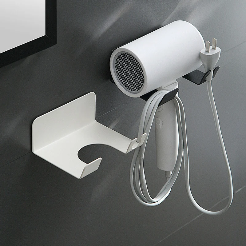 1pc Metal Hair Dryer Storage Holder Wall Mounted Punchless Self-adhesive Hairdryer Household Washroom Dressing Room Rack Tool