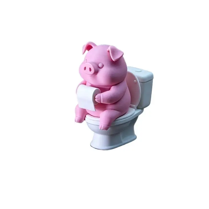 Cute Pig On Toilet Statue Bathroom Decor Wall Mounted Or Tabletop Piggy Figurine For Home Office Desk Shelf Father's Day Gift - Image 5