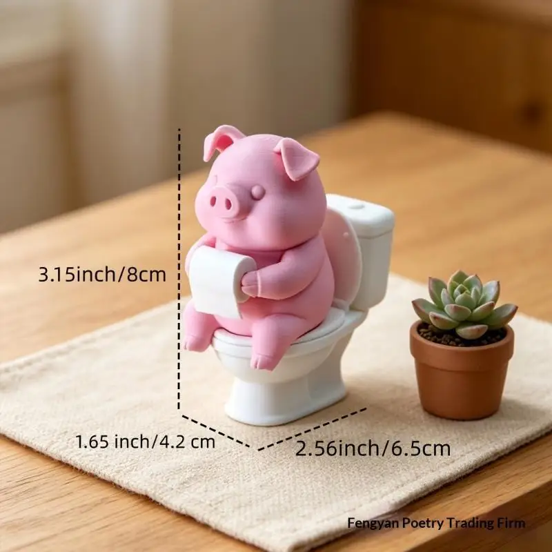 Cute Pig On Toilet Statue Bathroom Decor Wall Mounted Or Tabletop Piggy Figurine For Home Office Desk Shelf Father's Day Gift - Image 6