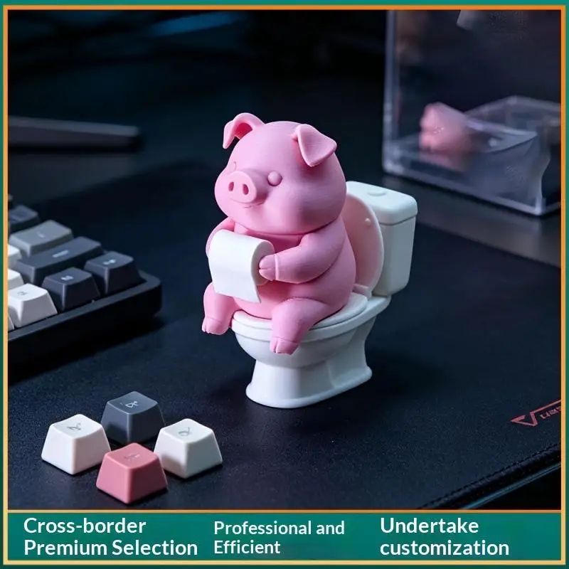 Cute Pig On Toilet Statue Bathroom Decor Wall Mounted Or Tabletop Piggy Figurine For Home Office Desk Shelf Father's Day Gift - Image 2