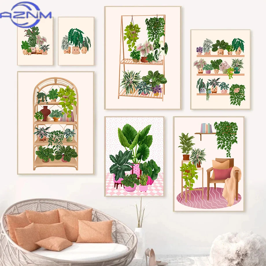 AZNM Trendy Cute Plants On A Shelf Posters Modern Quirky Plant Minimalism Prints Canvas Painting Wall Pictures Home Living Room - Image 2