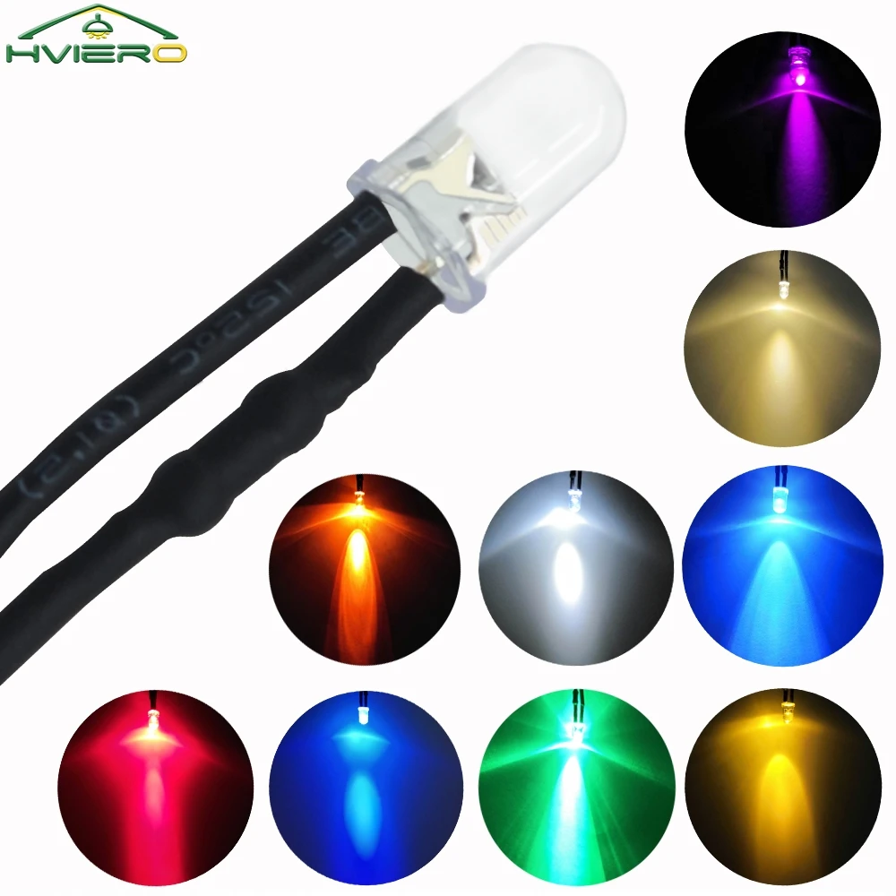 1Pcs 5mm Round 20cm Pre Wired DC 12V LED Lamp Light Bulb Red Blue White Green Warm Diode Emitting Diodes Multiple Color Options