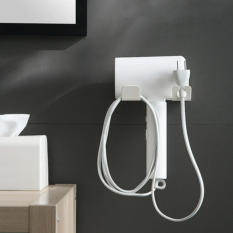 1pc Metal Hair Dryer Storage Holder Wall Mounted Punchless Self-adhesive Hairdryer Household Washroom Dressing Room Rack Tool - Image 2