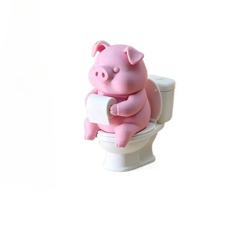 Cute Pig On Toilet Statue Bathroom Decor Wall Mounted Or Tabletop Piggy Figurine For Home Office Desk Shelf Father's Day Gift - Image 4