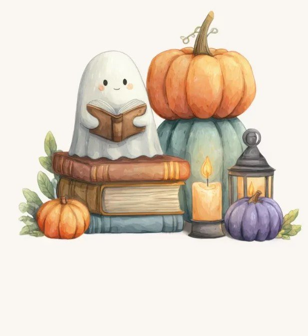 Watercolor Fall Halloween Canvas Wall Art – Cute Ghost, Black Cat & Pumpkin Autumn Decor