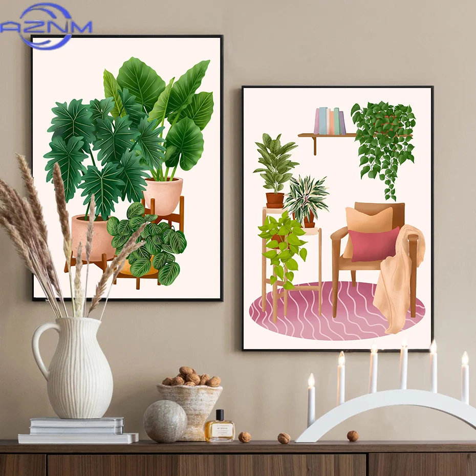 AZNM Trendy Cute Plants On A Shelf Posters Modern Quirky Plant Minimalism Prints Canvas Painting Wall Pictures Home Living Room - Image 3